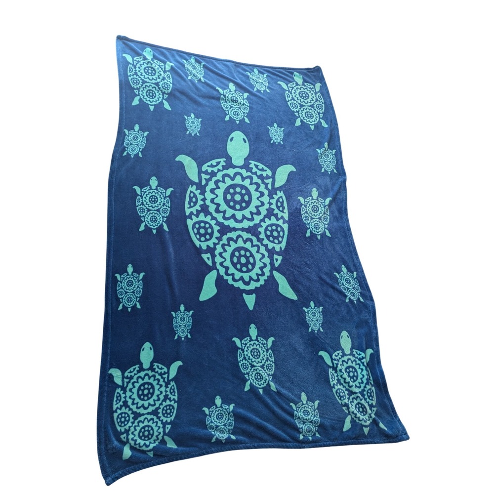 Vera Bradley Sea Turtle Plush Throw Blanket Blue Teal 46x80 Fleece